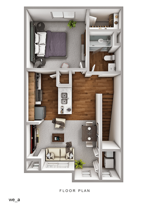 Floor plan for 1 bed, 1 bath, 631 sqft